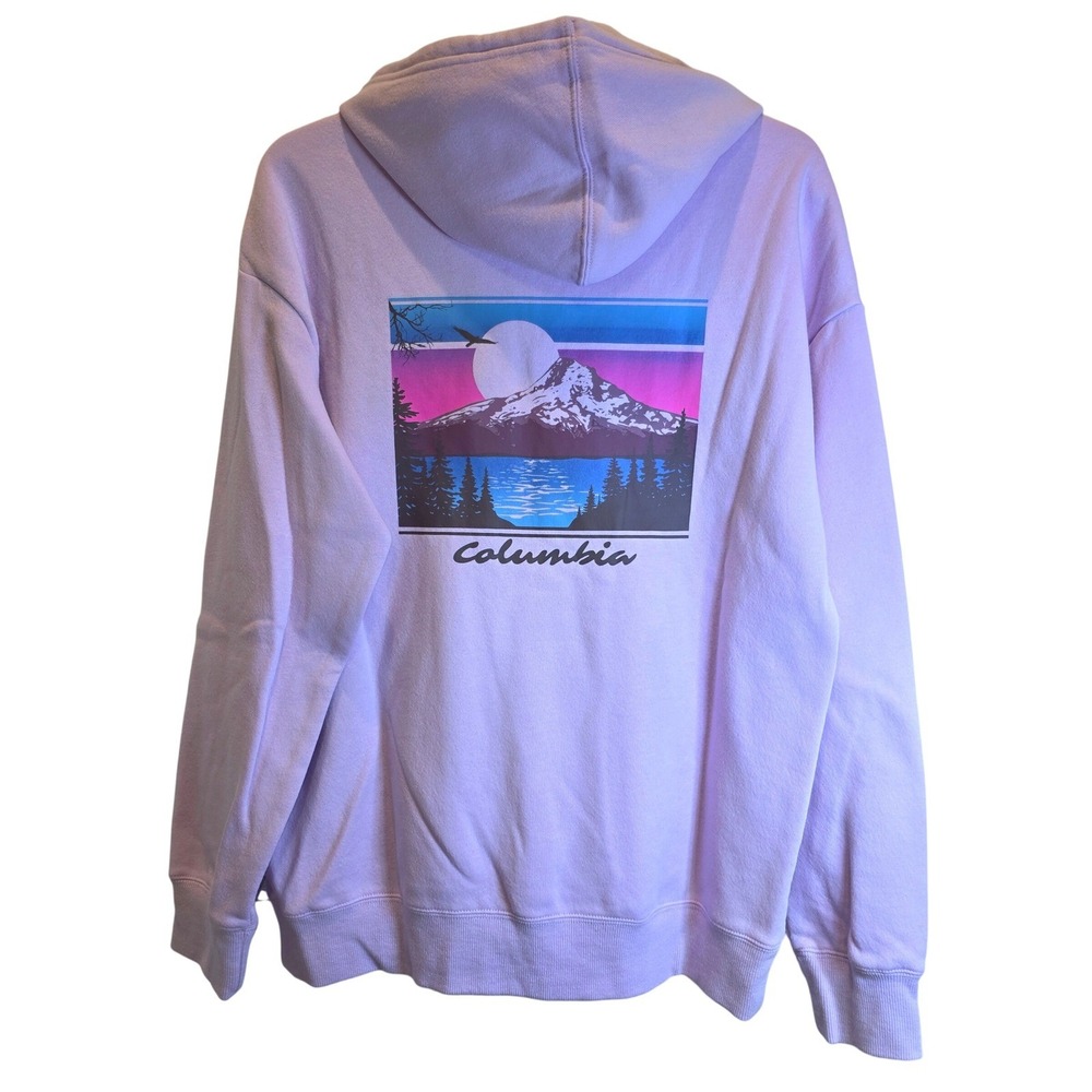 Columbia Hoodie Sweatshirt Pullover Womens Medium Purple‎ Mountain Lake Graphic - Picture 2 of 9